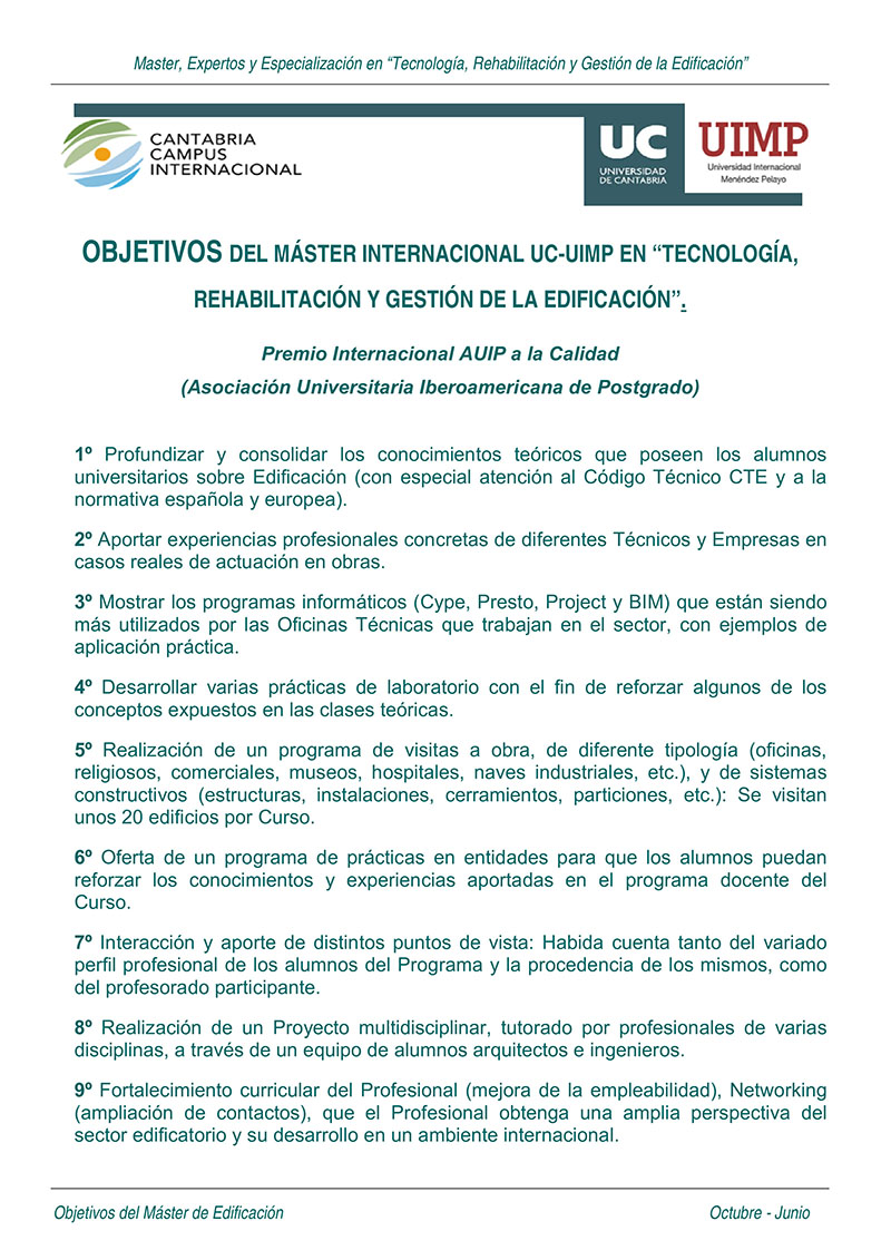 MÁSTER INTERNACIONAL UC-UIMP EN “TECNOLOGÍA, REHABILITACIÓN Y GESTIÓN DE LA EDIFICACIÓN”